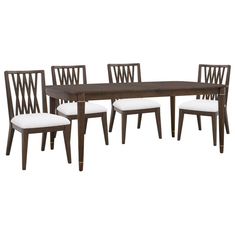 Leg Dining Table With 4 Wood Back Side Chairs, 5 Pieces: Table, 4 Chairs
