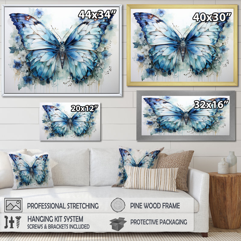 «Butterfly Watercolor Wings I», art mural papillon, Cadre flottant noir, H 30 po x l 40 po x P 1,5 po