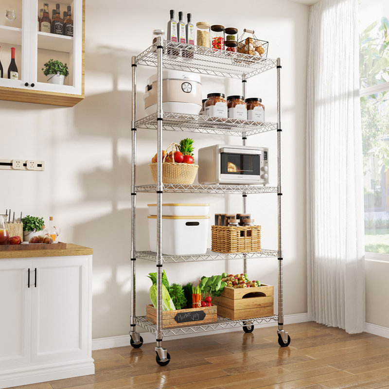 Multi-Size 5-Tier Kitchen Shelf, 72" H x 36" W x 18" D, Chrome