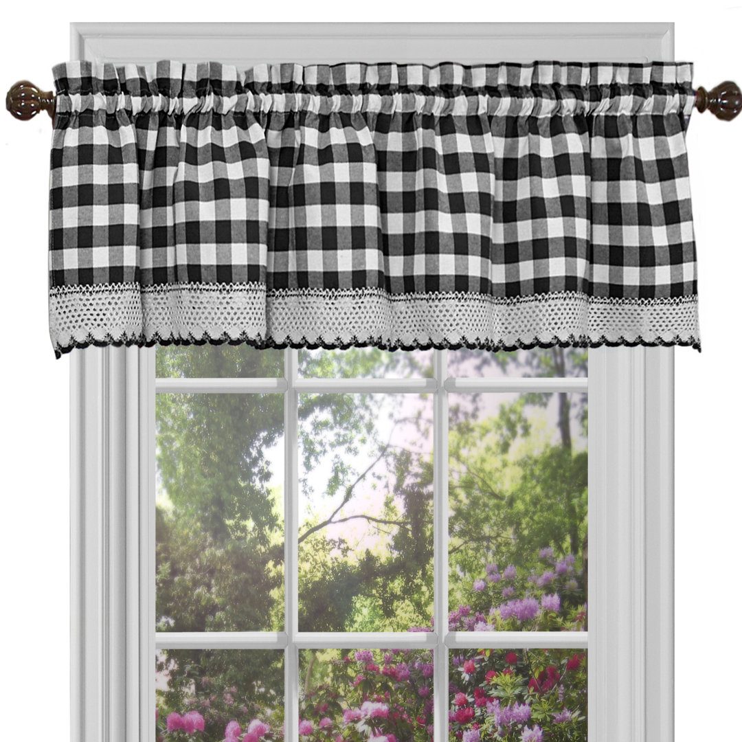 Haylee Cotton Blend Plaid Tailored Window Valance August Grove® Color: Black/White