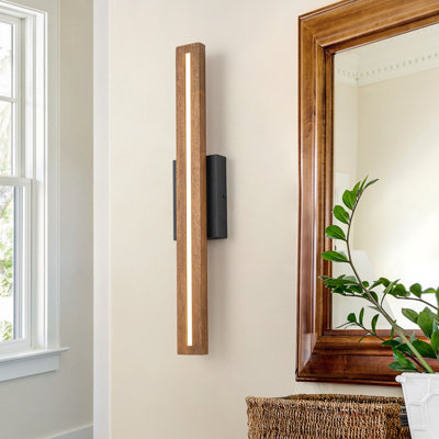 25.2"H Wood Dimmable LED Wall Sconce