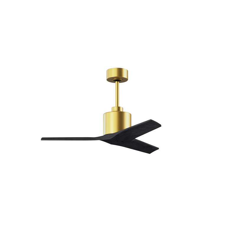 Ventilateur de plafond standard à 3 pales Ertugrul, Laiton brossé, 42", Noir mat
