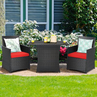 Red Barrel Studio® 3pcs Patio Rattan Furniture Set Cushion Sofa Armrest Garden Deck Red -  5142F0DFA39946FC9608771B6068476E