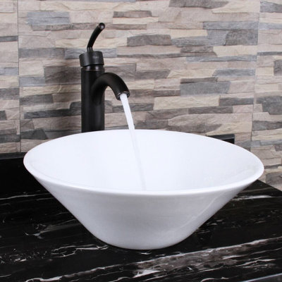 Lavabo de salle de bain rond en céramique blanche à poser, émail de qualité supérieure, nettoyage facile et rapide, poids de 5,8 kg, construction robuste, faible adhérence des saletés, largeur du produit : 41,8 cm
