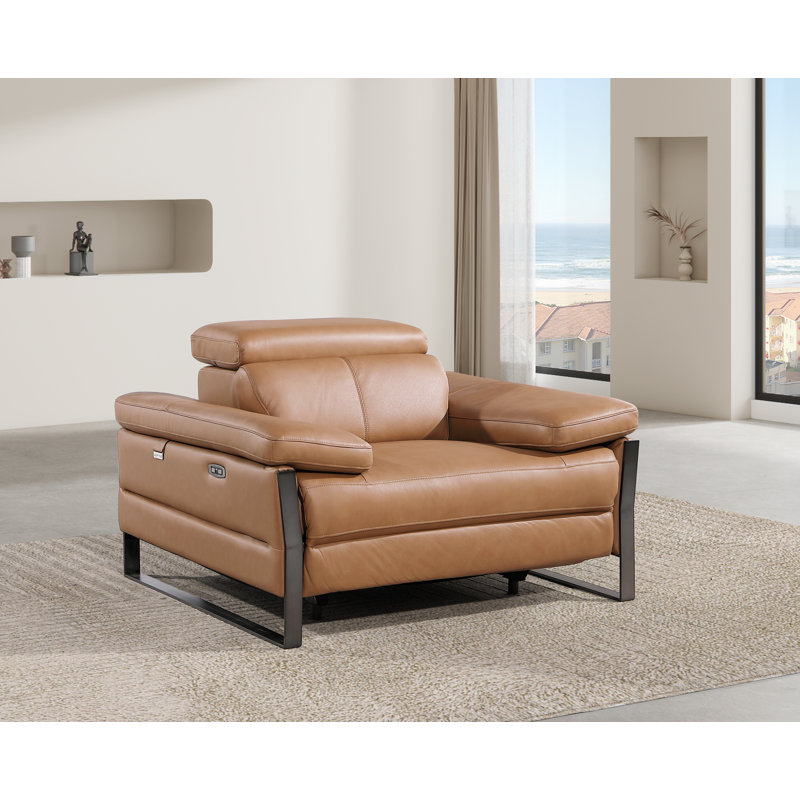 Top Grain Italian Leather Power Reclining Arm Chair with Power Headrests, Cognac