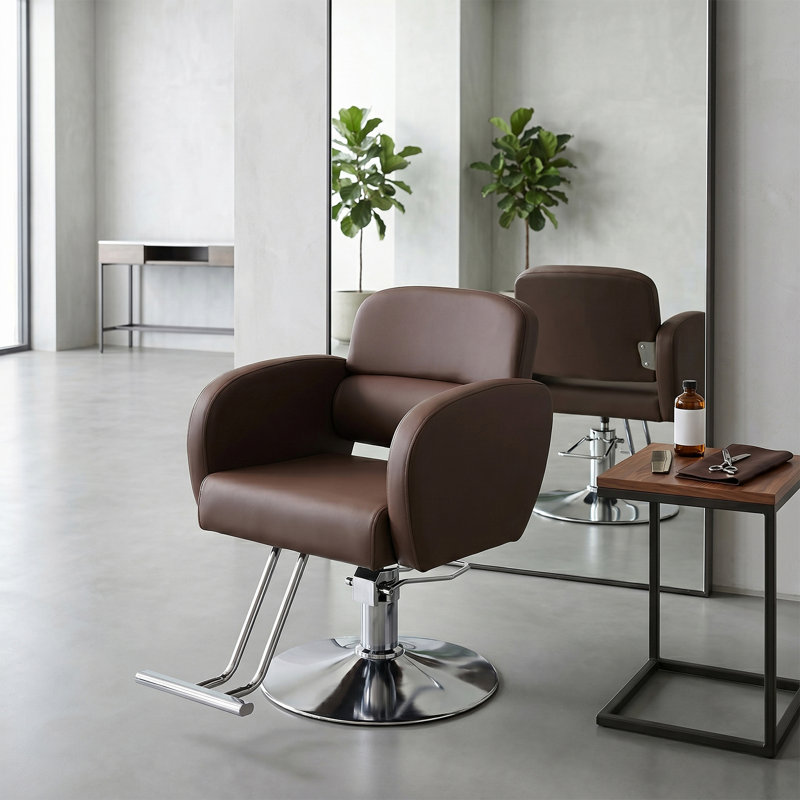 Upholstered Bar Stool, Silver/Brown