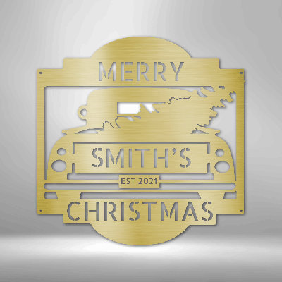 Personalized Christmas Truck Monogram Steel Sign Steel Art Wall Metal Decor