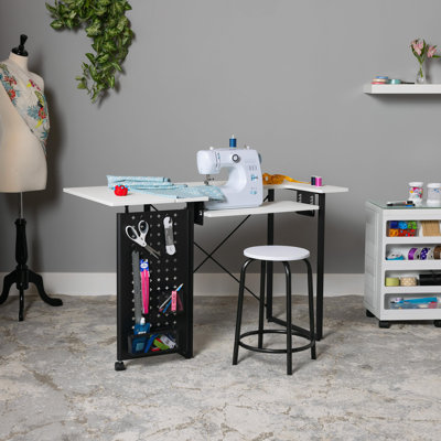 Sewing Table With Swingout Storage Panel, White Amd Black, 23.5"D X 47.75"W X 30"H, For ?Home, Office