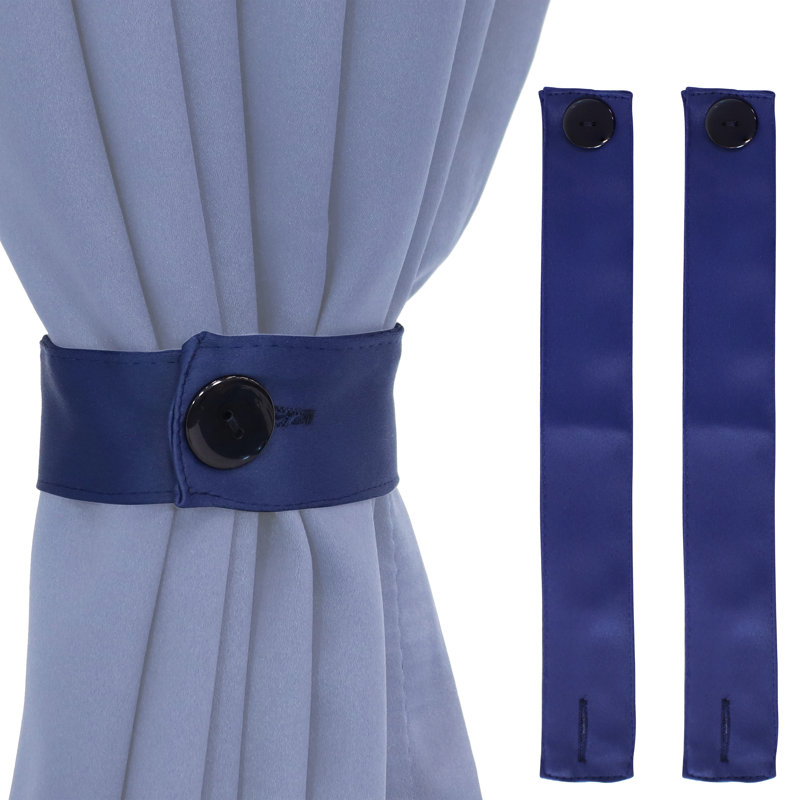 Blue Polyester Curtain Tiebacks with Resin Button Closure - Set of 2