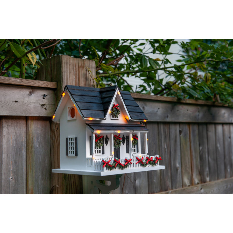 Holiday White and Black LED Light Birdhouse with Wreaths
