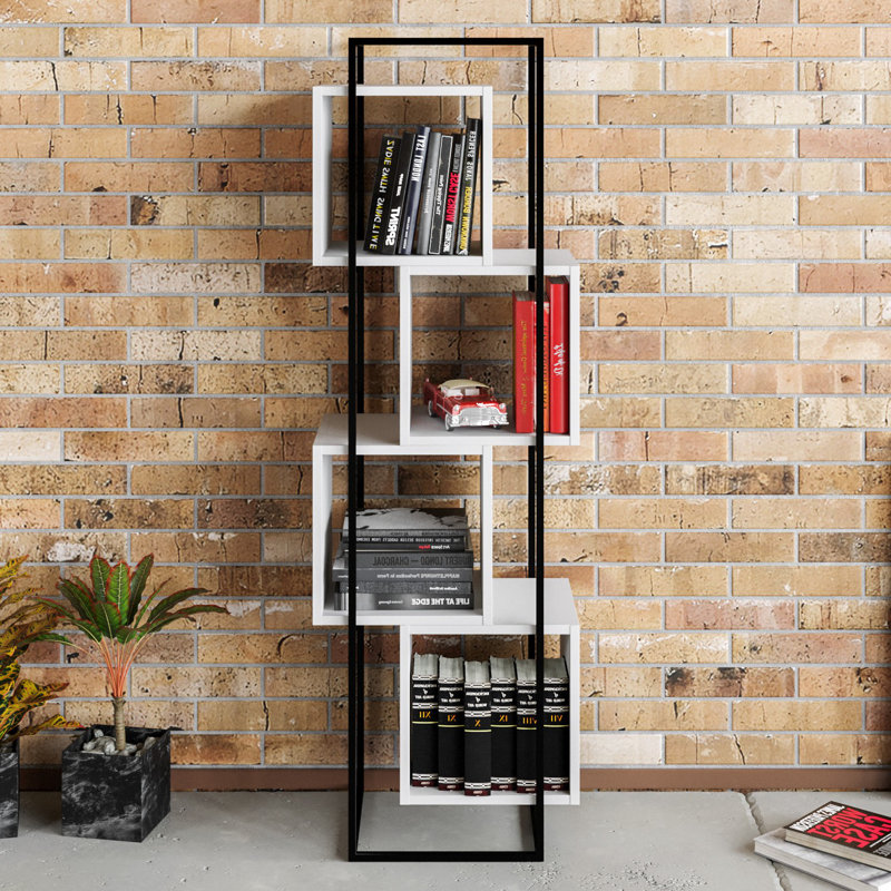 Agda 160cm H 38cm W Geometric Bookcase, White/Black