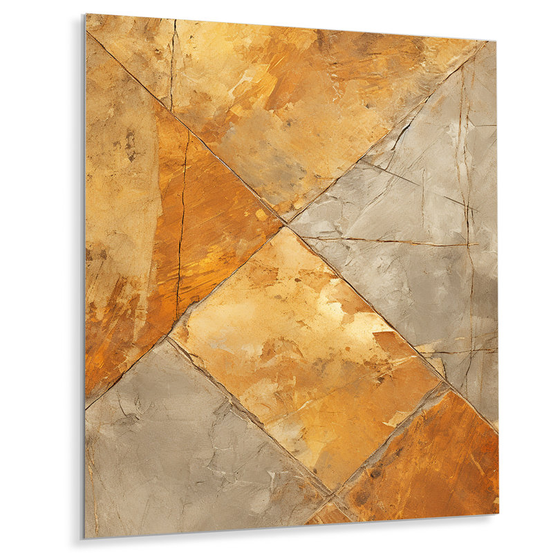 Mosaïque abstraite dorée - mosaïque abstraite, art mural en métal, H 32 po x l 16 po x P 1 po