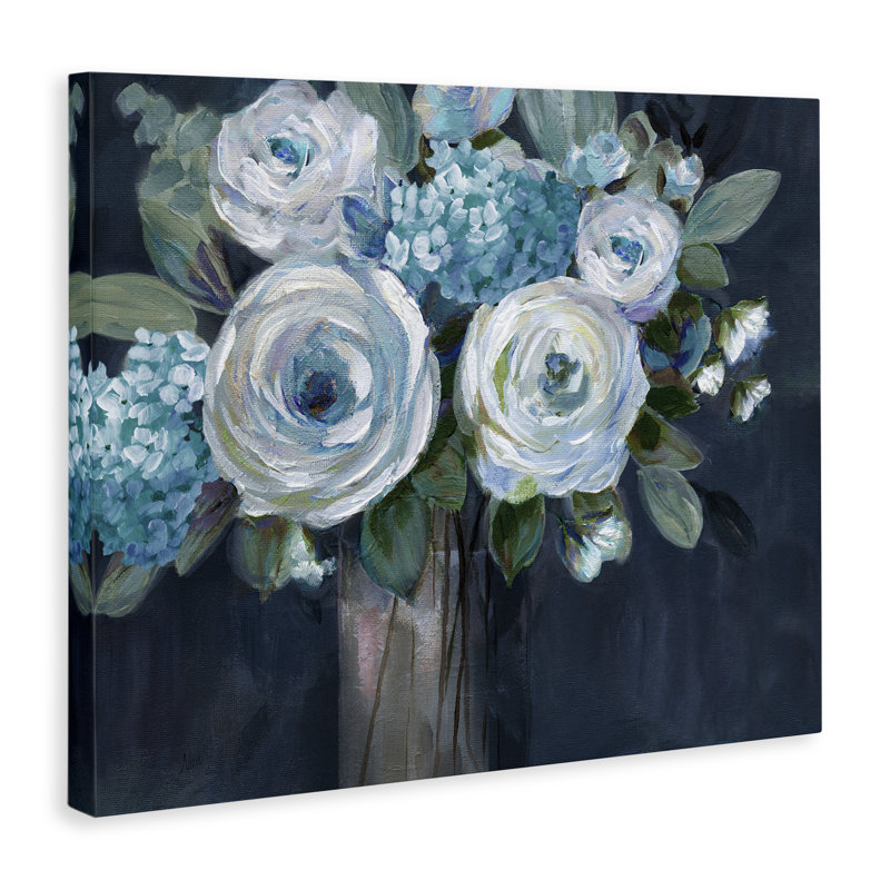 "Blue Mixed Bouquet", art mural par Nan, H 30 po x l 40 po