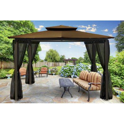 Barcelona 10 Ft. W x 12 Ft. D Aluminum Patio Gazebo with Mosquito Netting and Privacy Curtains -  Paragon-Outdoor, GZ584ECK2