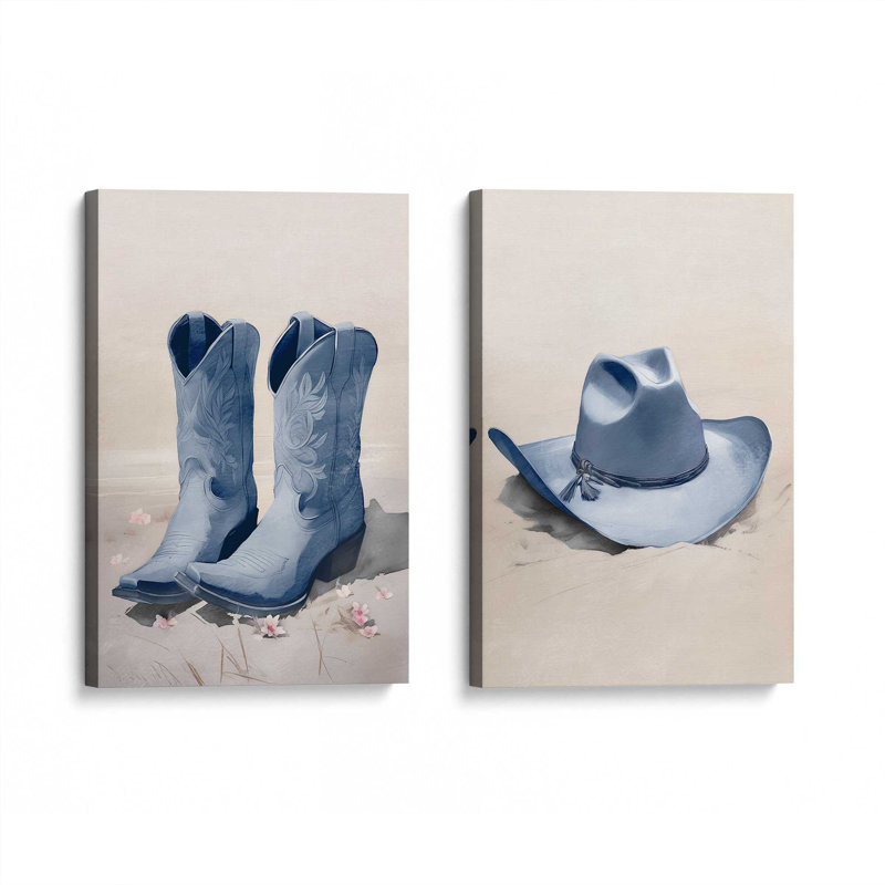 «Cowboy Essentials in Blue», ensemble de 2 toiles tendues, H 18 po x l 24 po