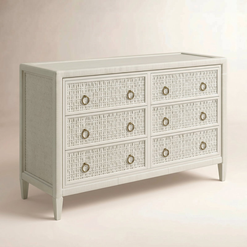 Commode 6 tiroirs Monterey, Bisque, Oui, Laiton