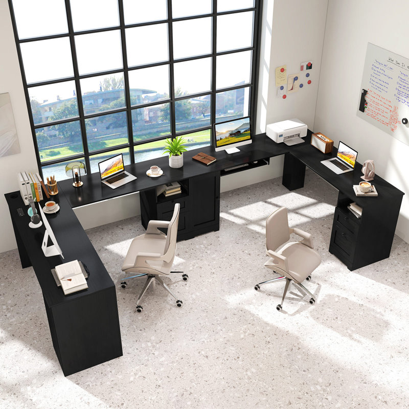 17 Stories 168 CM L-Shaped Computer Desk Modern Office Desk W/Power ...