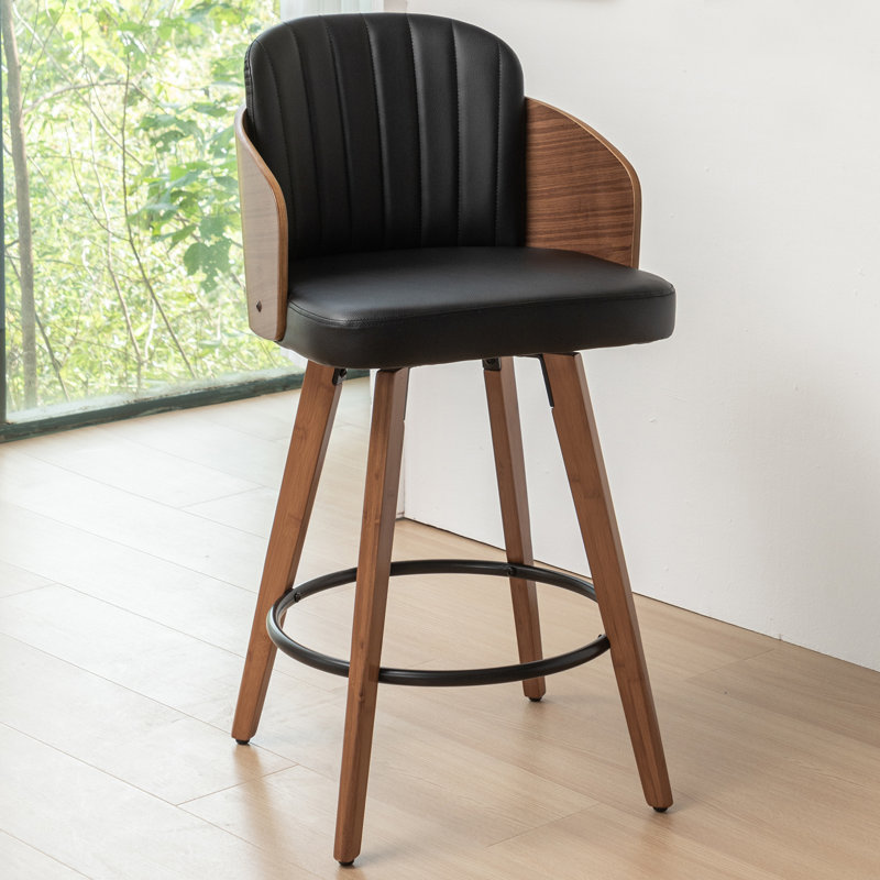 Tyandra Faux Leather Upholstered Swivel Counter Stool, Black, Counter Stool (26.18" Seat Height)