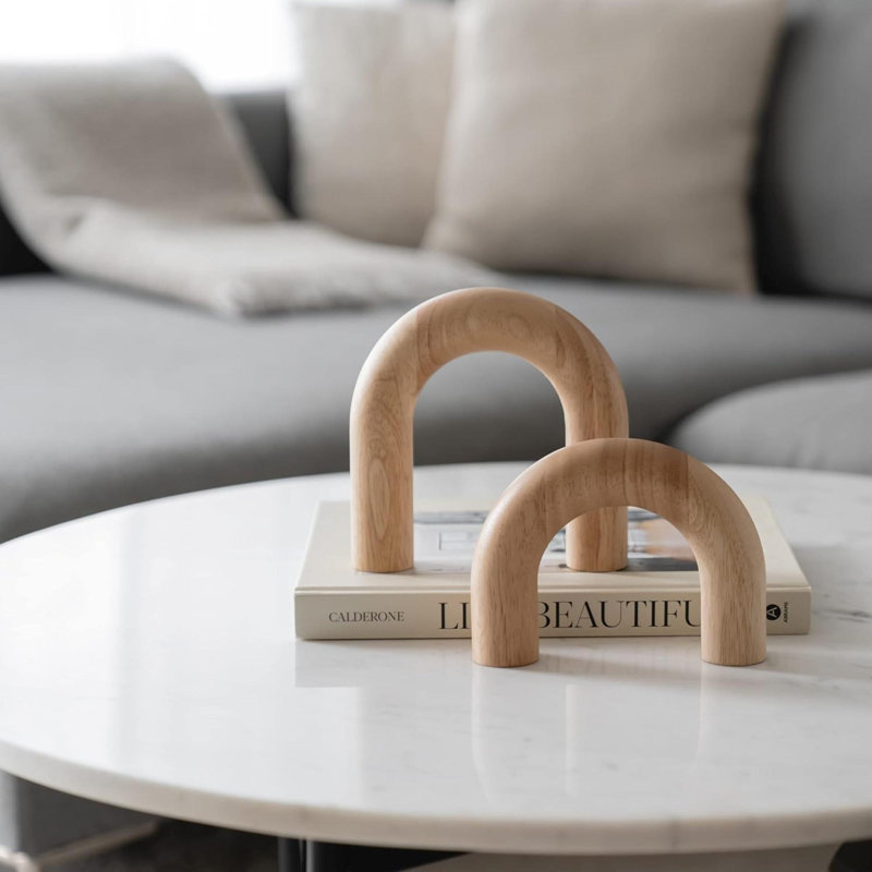 Wood Arch Decorative Objects Modern Bookshelf Décor Coffee Table Sculpture Floating Shelf Decor Accents Japandi Home Decorations For Side Console And Entryway Table