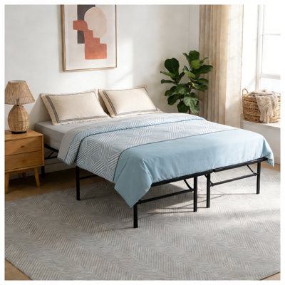 Queen Size 14-Inch High Metal Platform Bed Frame, Folding Design, Black