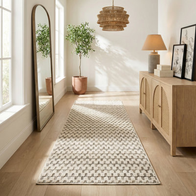 Rug Branch Lavinia 2' x 10' (2'2" x 10') Cream/Beige Geometric Indoor Runner Rug, Contemporary, Low Pile, Stain-Resistant Hallway Carpet - Entryway, Mudroom, Bedroom, and Kitchen