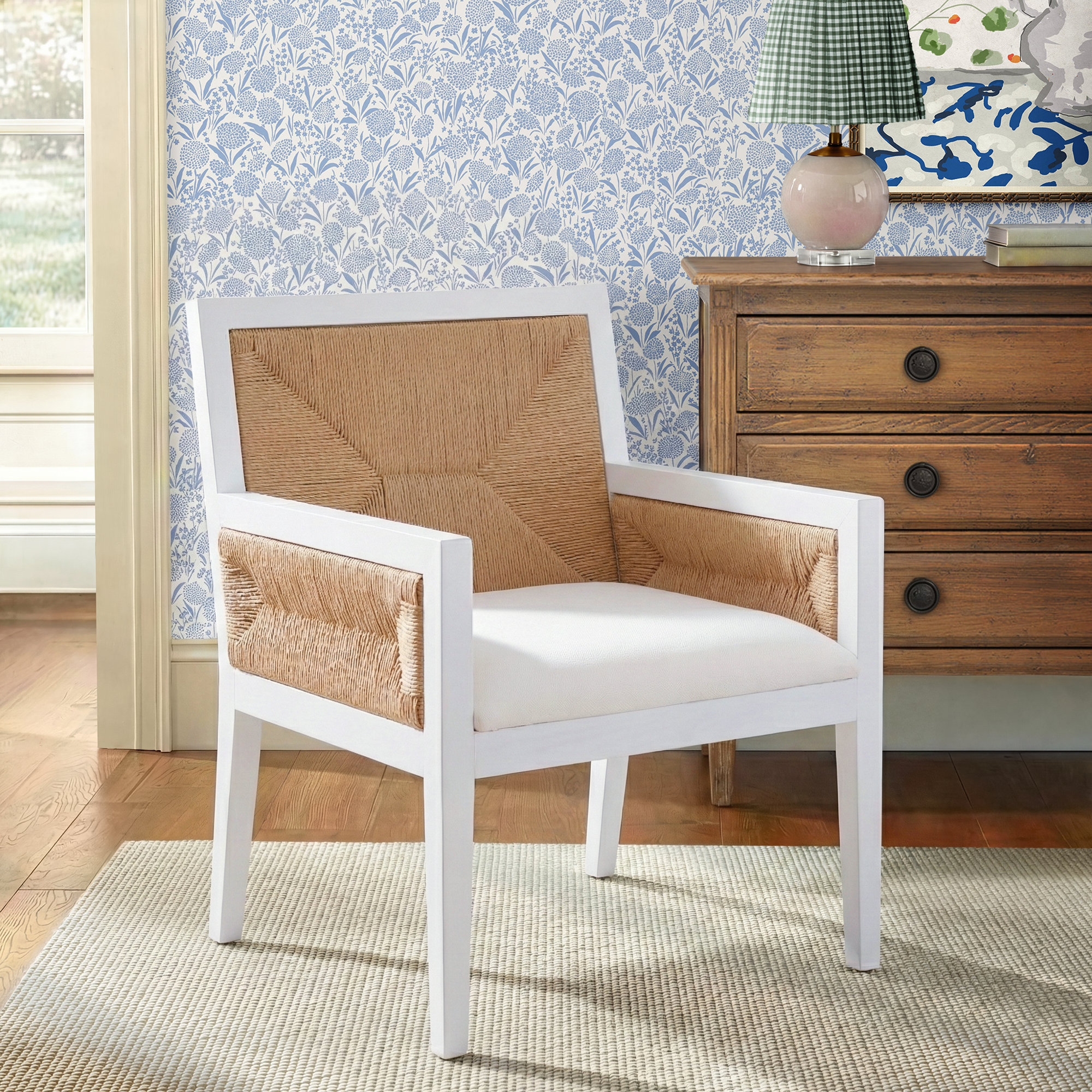 Hudgins Woven Accent Chair, White