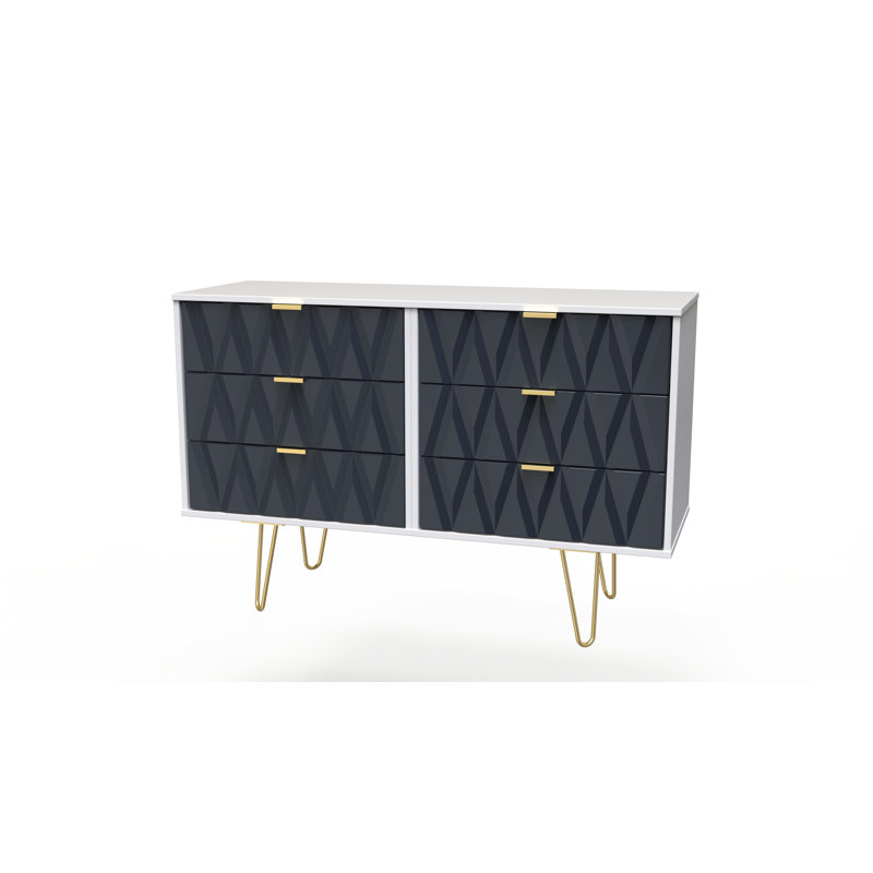 Fully Assembled Alphonzo 6 - Drawer Chest of Drawers, Indigo Matt/White