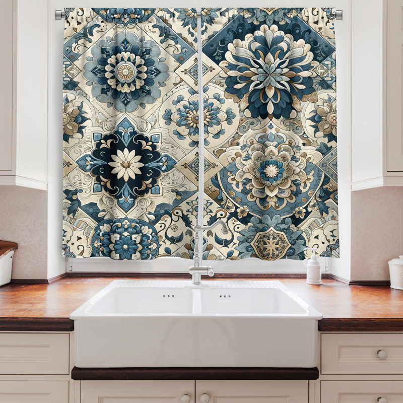 Geometric Kitchen Curtain, 55" W x 45" L