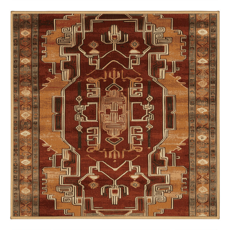 Tapis art déco brun lavable à la machine, Carré 4 pi
