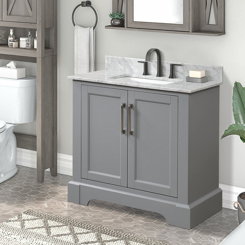 Meuble-lavabo simple l 30 po x P 22 po x H 37 po Ayseli, H 33 po x l 30 po x P 22 po, gris