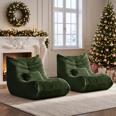 Set of 2 Large Bean Bag Chairs For Adults, Corduroy Giant Armless Lounge Chair Filled With Memory Foam, Comfort Lazy Floor Sofa For Bedroom, Living Room, Gaming Space