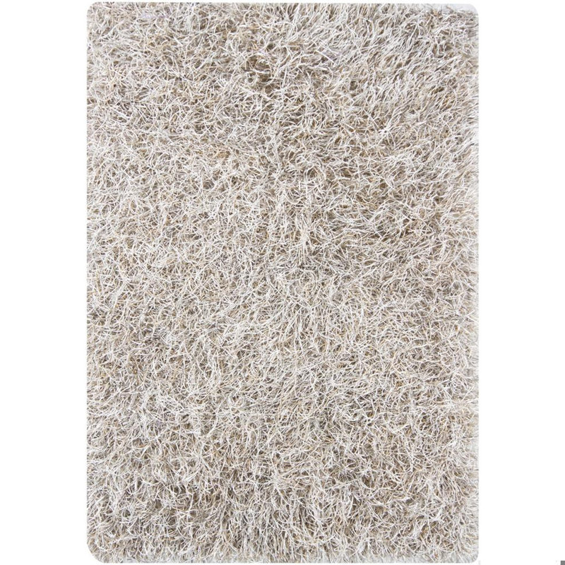 Arae Authentic Hand-Woven Handmade Cream, Ivory, Pale Gold, Beige & Silver High Pile Modern Casual Solid Noodle Shag Polyester Area Rug
