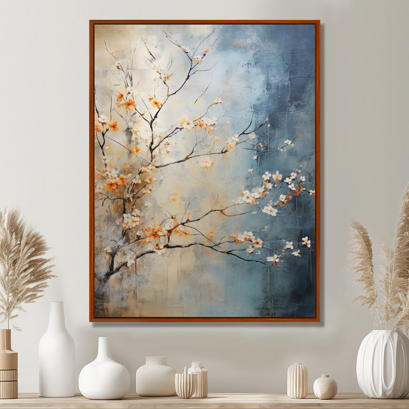 Érable orange sarcelle brillant, braises III - Art mural érable, H 40 po x l 30 po x P 1,5 po, Cadre flottant brun
