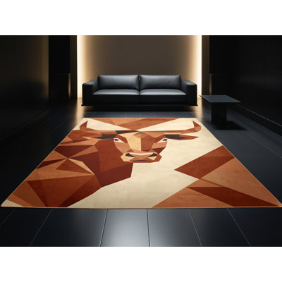 Machine Washable Pavle Rustic Geometric Rug in Brown – LightBrown Binding