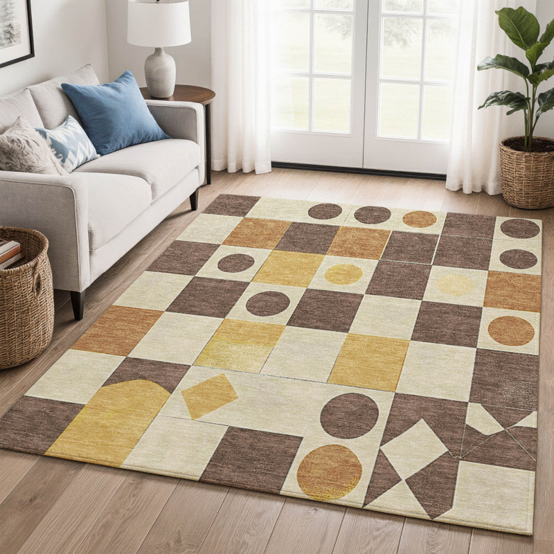 Premium Machine Washable Mayfield  Geometric Rug, 2'6" x 3'10", Brown