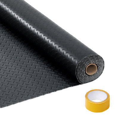 Tapis de sol de garage 7,5 x 25 pi - Rouleau de plancher de garage en PVC robuste de 2,8 mm - Surface de plaque de diamant antidérapante - Housse de protection imperméable pour voiture, VUS, camion, atelier et entrepôt - Gris