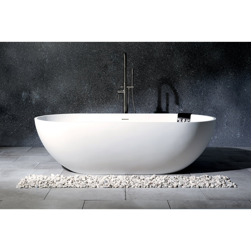 Kingston Brass Arcticstone 70-Inch Solid Surface Oval Double Ended Freestanding Tub with Drain