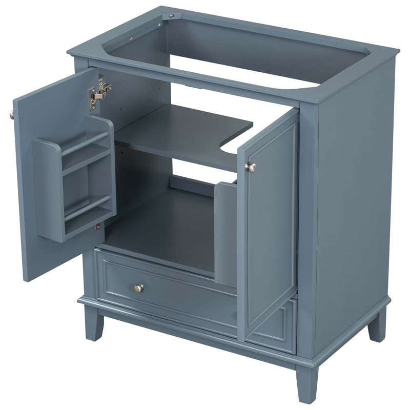 30" Blue Solid Wood Freestanding Bathroom Vanity Base