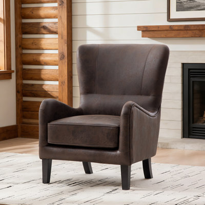 Brieona 28''Brown Faux Leather Wide Wing Back Armchair