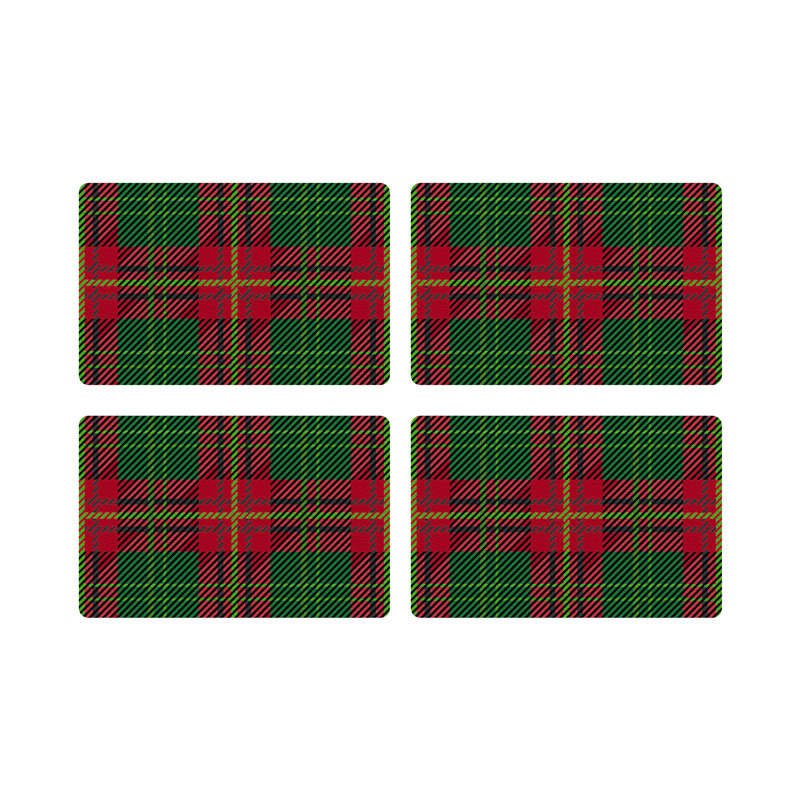 Tartan Vegan Leather Rectangle Pebble Placemat, Green