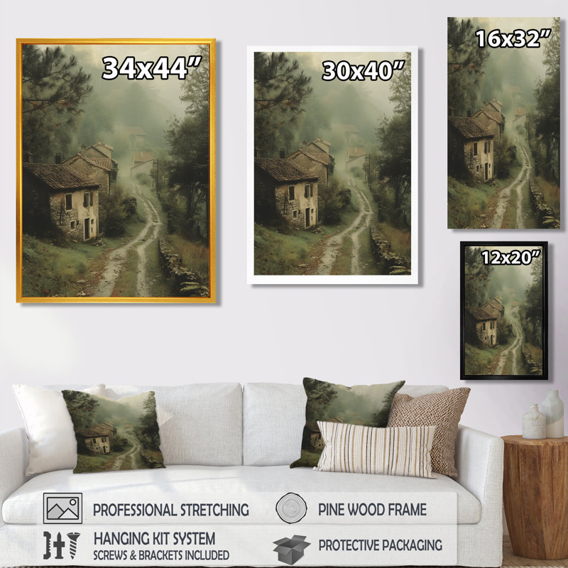 «Green Farm», impression d'art mural paysage vert, Cadre flottant brun, bois massif, H 34 po x l 44 po