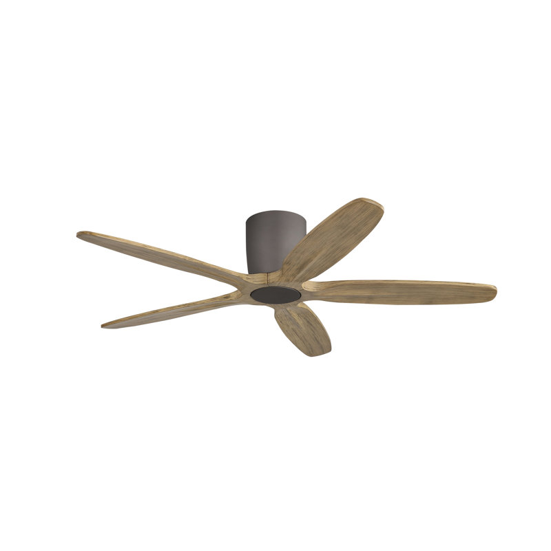 5-Soild Wood Blades Dc Motor Indoor Flush Mount Standard Ceiling Fan with Remote, Gray, Charcoal Gray