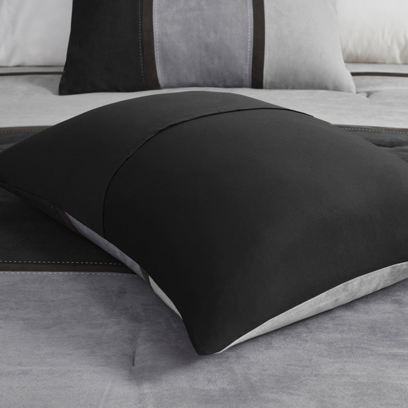 7 Piece Comforter - Black Faux Suede King Elegant Bedding