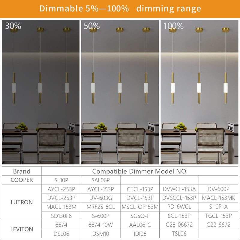 Luminaire suspendu moderne en or pour îlot de cuisine Mini luminaires suspendus en acrylique Îlot de cuisine Luminaire suspendu à DEL à intensité variable de 6 000 K pour la salle à manger