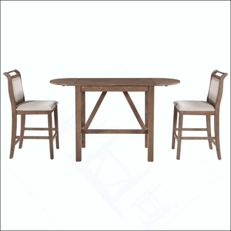 Ensemble de table de salle à manger à hauteur de comptoir en bois 3 pièces avec 2 chaises rembourrées pour petite place