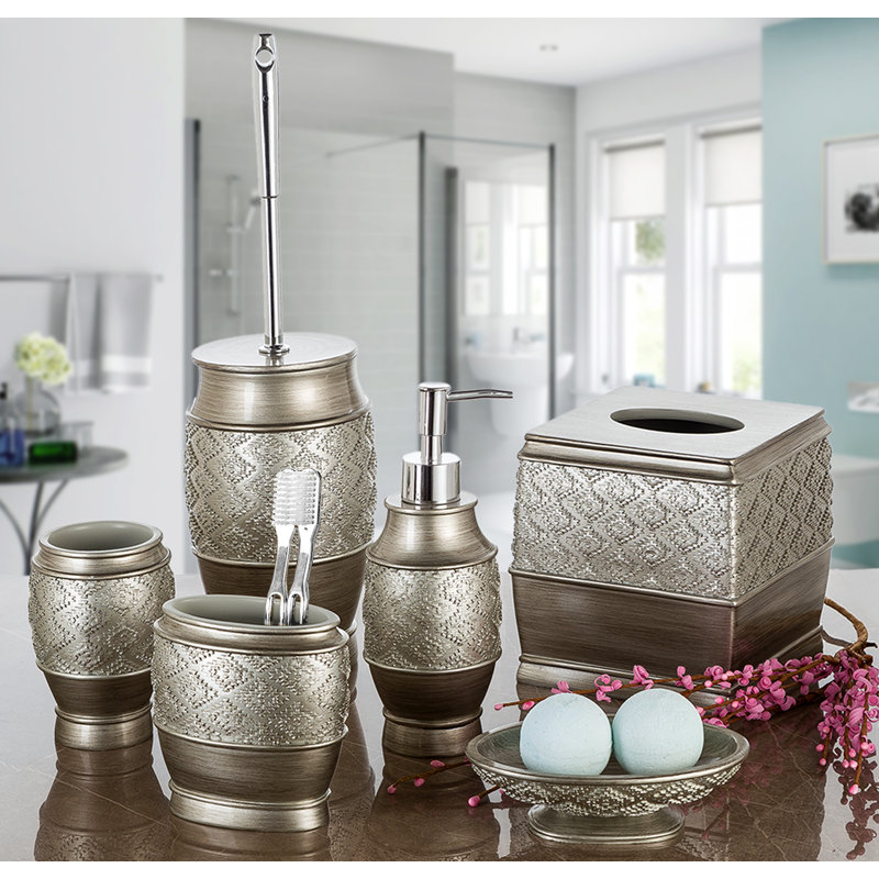 Brushed Silver Square Tissue Box Cover with Diamond Pattern