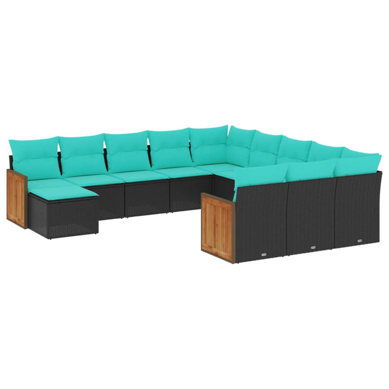  Ensemble de canapé de patio 12 pièces avec coussins en rotin de polyester noir