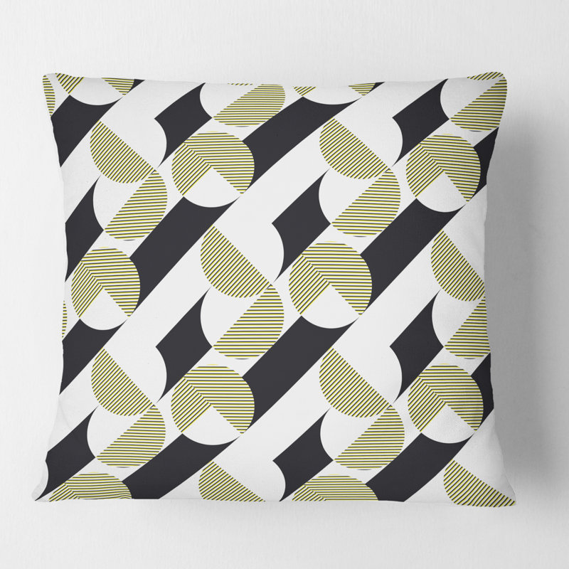Coussin Circular Abstract Retro Geometric II - Mid-Century Modern, 18 po x 18 po, Noir