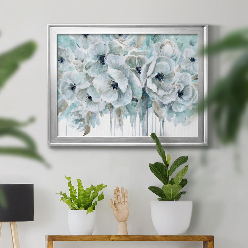 " Teal Harmony II " Painting Print, 36.5" H x 26.5" W x 1" D, Silver 