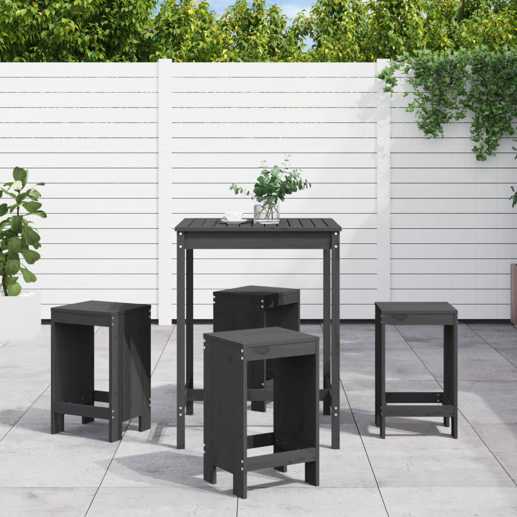 Vidaxl 5 Piece Garden Bar Set Black Solid Wood Pine